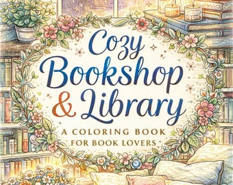Cozy Bookshop & Library Coloring Pages for Adults | Book Lover Gift | Printable Download