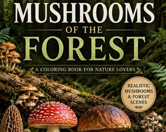Realistic Mushroom Forest Coloring Book, Woodland Nature Art (Digital Download)