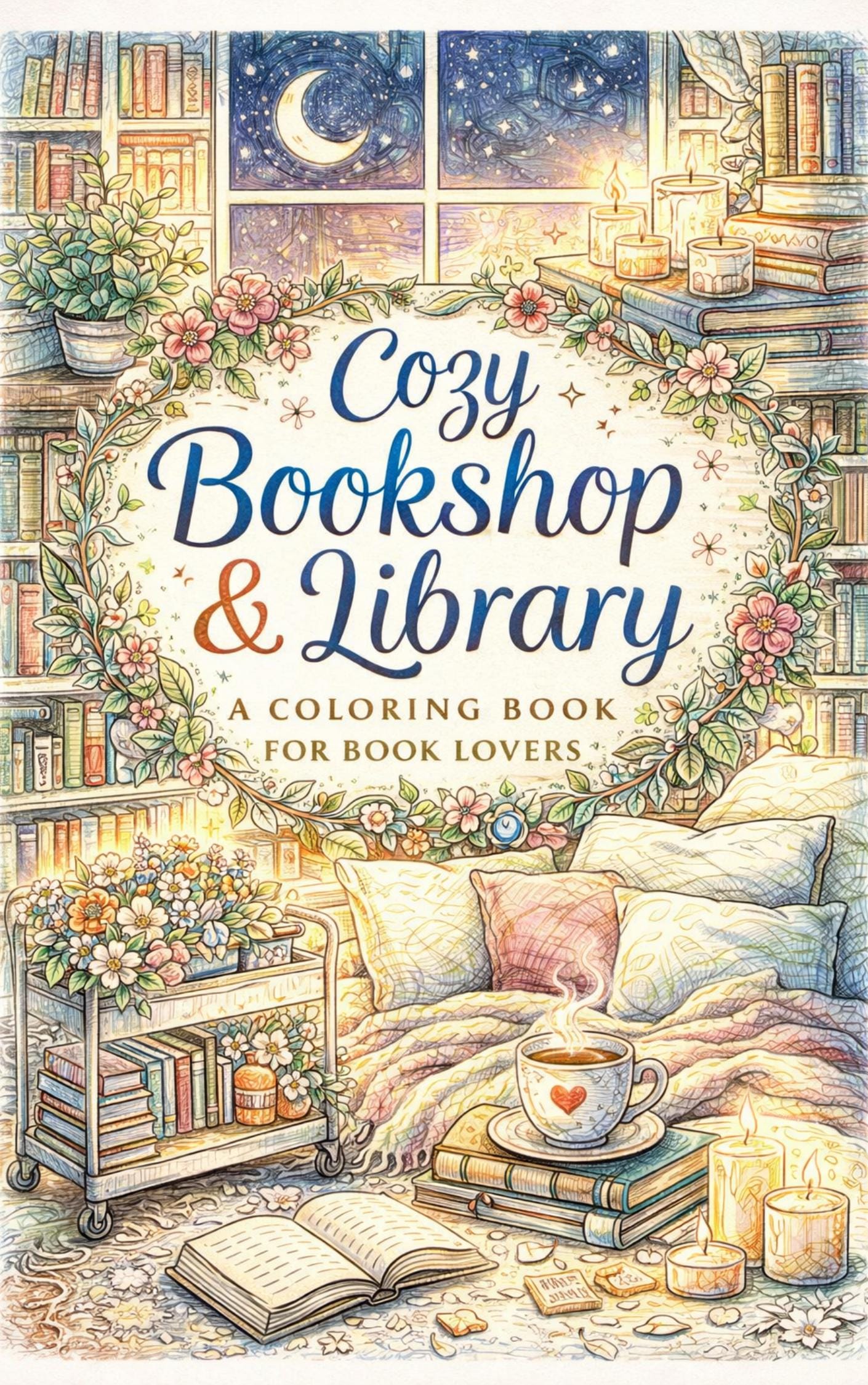Cozy Bookshop & Library Coloring Pages for Adults | Book Lover Gift ...