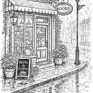 Cozy Bookshop & Library Coloring Pages for Adults | Book Lover Gift ...