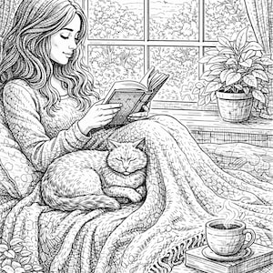 Cozy Bookshop & Library Coloring Pages for Adults | Book Lover Gift ...