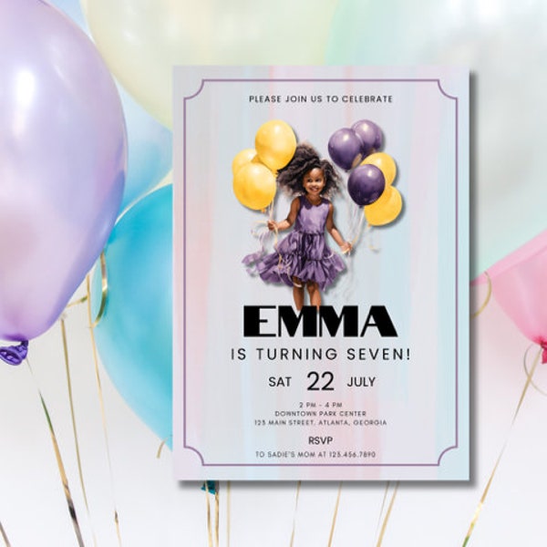 Balloon Birthday Invitation | Printable Birthday Party Invite | Text Invitation | Editable Template | Girl Birthday Invite