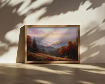 Great Smoky Mountain National Park Painting, North Carolina Blue Ridge Sunrise Landscape Wall Art, Tennessee Appalachian Autumn Fall Foliage