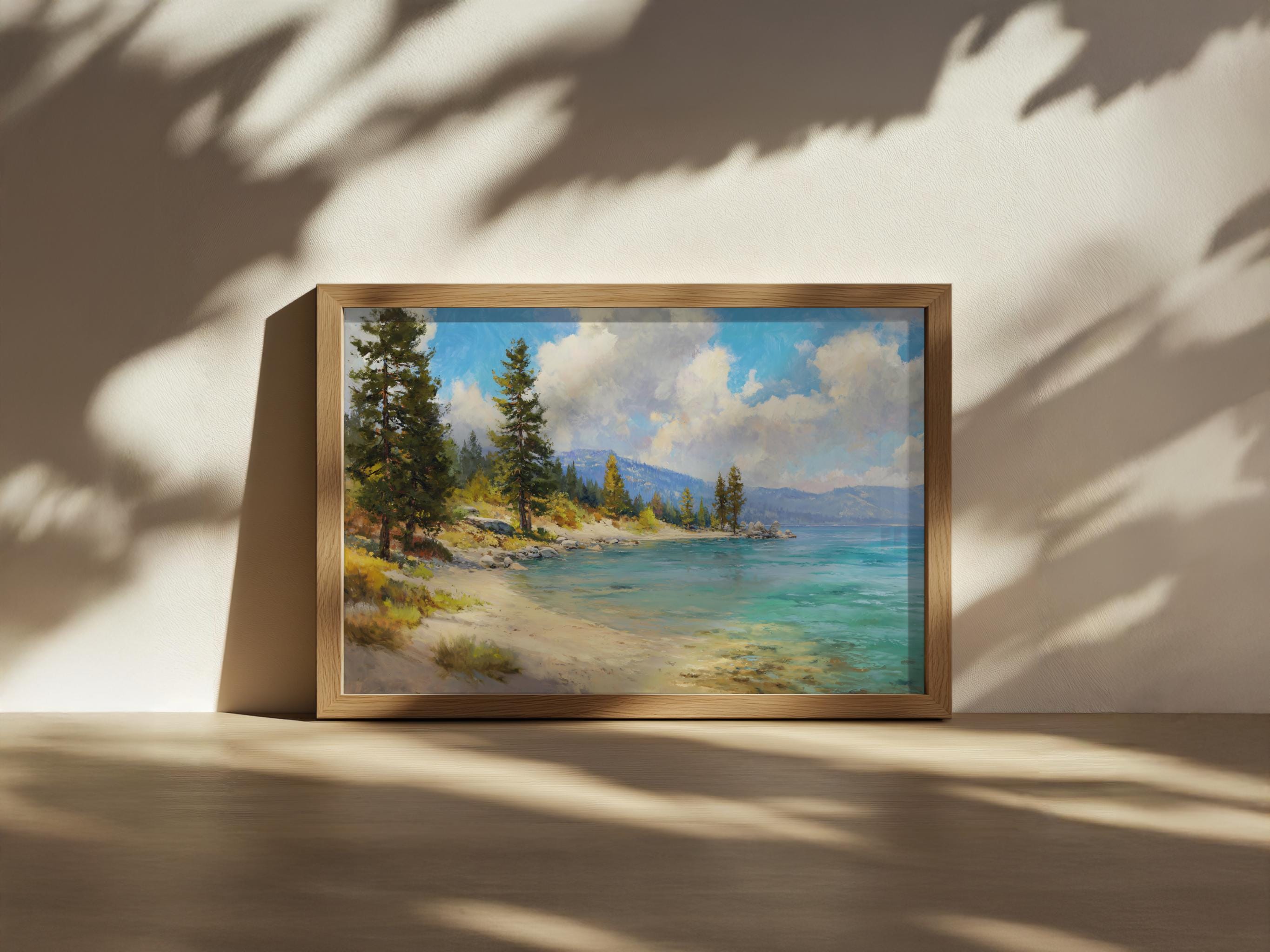 タホ湖の絵画、サンドハーバー州立公園の壁画、カリフォルニアの夏の