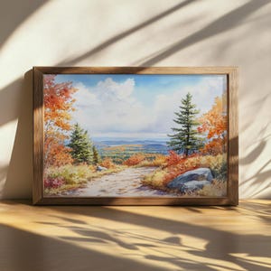 Printable Acadia National Park Painting, Cadillac Mountain Wall Art, Maine Autumn Fall Foliage Art, Appalachian Coastal Forest Nature Print