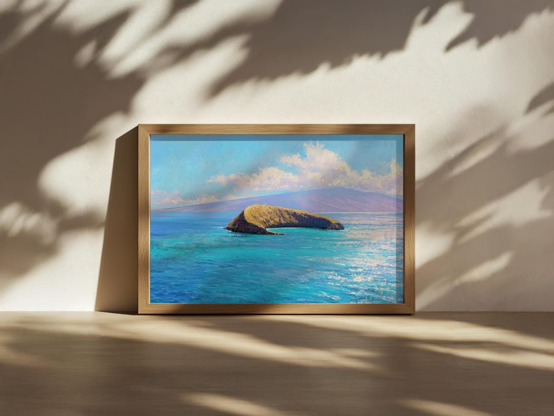 モロキニ・クレーターの絵画、マウイ島の太平洋の海景ウォールアート