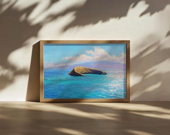 モロキニ・クレーターの絵画、マウイ島の太平洋の海景ウォールアート