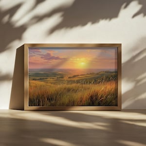 Flint Hills Sunset Painting, Tallgrass Prairie National Preserve Wall Art, Kansas Summer Meadow Artwork, Midwest Grassland Landscape Print