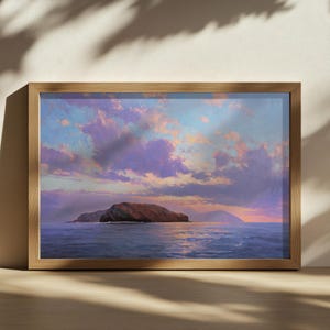 Molokini Crater Painting, Maui Pacific Ocean Seascape Wall Art, Hawaiian Tropical Island Sunrise, Hawaii Winter Coastal Nature Landscape Art