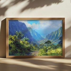 Na Pali Coast Painting, Kauai Napali Ocean Wall Art, Hawaii Tropical Island Summer Artwork, Mountain Valley Forest Nature Landscape Print