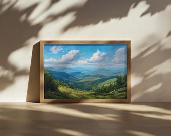 White Mountains National Forest Painting, Appalachian Trail Wall Art, New Hampshire Summer Artwork, Alpine Grass Hill Nature Landscape Print