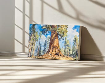 Sequoia National Park Canvas, General Sherman Wall Art, California Summer Blue Sky Artwork, Kings Canyon Redwood Forest Landscape Painting