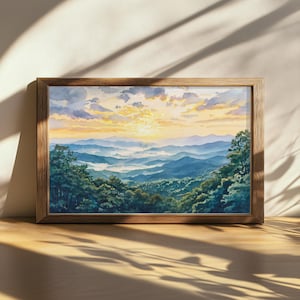 Shenandoah National Park Painting, Blue Ridge Mountain Wall Art, Virginia Summer Sunset Artwork, Appalachian Highland Art, Forest Nature Art