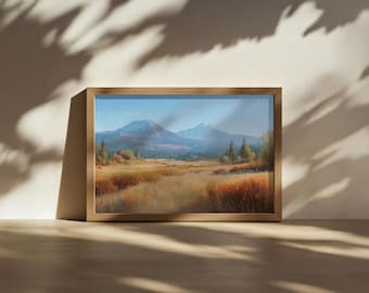 Lassen Volcanic National Park Painting, Volcano Mountain Wall Art, California Autumn Fall Foliage Artwork, Forest Nature Landscape Print