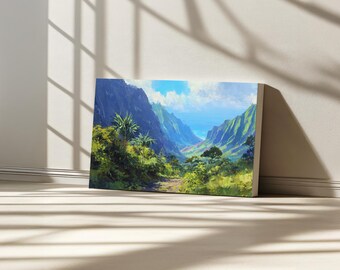 Na Pali Coast Canvas, Kauai Napali Ocean Wall Art, Hawaii Tropical Island Summer Artwork, Mountain Valley Forest Nature Landscape Painting