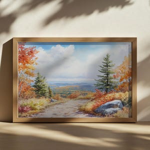 Acadia National Park Painting, Cadillac Mountain Wall Art, Maine Autumn Fall Foliage Art, Appalachian Coastal Forest Nature Landscape Print