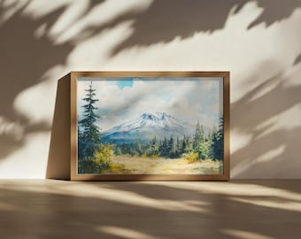Mount Saint Helens Gemälde, Kaskadenkette Wandkunst, Washington Sommer Volcano Kunstwerk, Pazifischer Nordwesten Bergwald Naturlandschaft