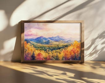 Printable Adirondack Mountain Sunrise Painting, Adirondack High Peak Wall Art, New York Autumn Fall Foliage Artwork, Forest Nature Landscape