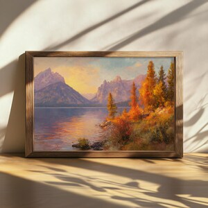 Jenny Lake Sonnenuntergang Bilder, Grand Teton Nationalpark Wandbild, Wyoming Herbst Herbstlaub Kunstwerk, Bergwald Naturbild