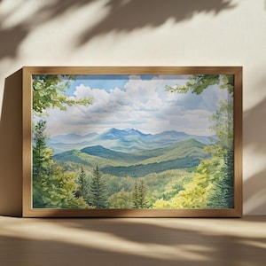 Adirondack Mountains Malerei, Adirondack High Peaks Wandkunst, New York Sommer Berg Himmel Kunstwerk, Wald Natur Landschaft Poster Druck