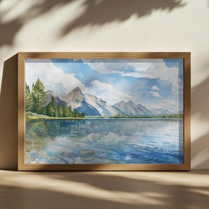 Jenny Lake Painting, Grand Teton National Park Wall Art, Summer Mountain Artwork, Wyoming Teton Range Print, Water Reflection Nature Art
