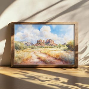 Printable Sedona Cathedral Rock Painting, Red Rock State Park Wall Art, Arizona Summer Desert Artwork, Southwestern Mountain Nature Print