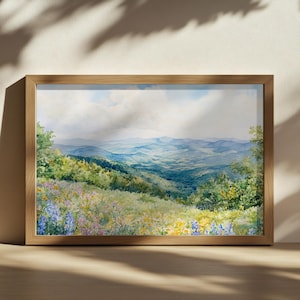 Shenandoah National Park Painting, Blue Ridge Mountains Wall Art, Virginia Spring Wildflower Artwork, Appalachian Highland Forest Print