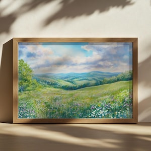 Shenandoah National Park Painting, Blue Ridge Mountain Wall Art, Virginia Spring Wildflower, Appalachian Big Meadows Forest Nature Landscape