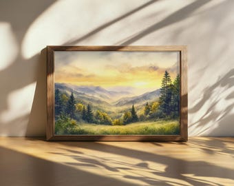 Printable Great Smoky Mountains National Park Painting, Blue Ridge Sunset Wall Art, North Carolina Appalachian Artwork, Tennessee Forest Art