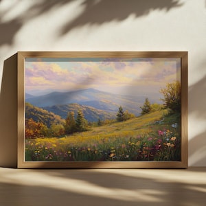 Shenandoah National Park Painting, Blue Ridge Mountain Wall Art, Virginia Spring Wildflower Art, Appalachian Forest Sunset Landscape Print