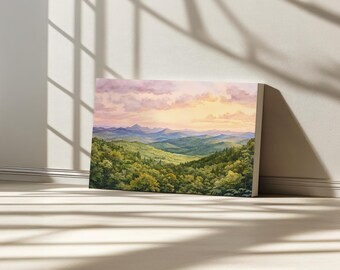 Adirondack Mountains Sunrise Canvas, Adirondack High Peaks Wall Art, New York Summer Pink Sky Artwork, Forest Nature Landscape Painting