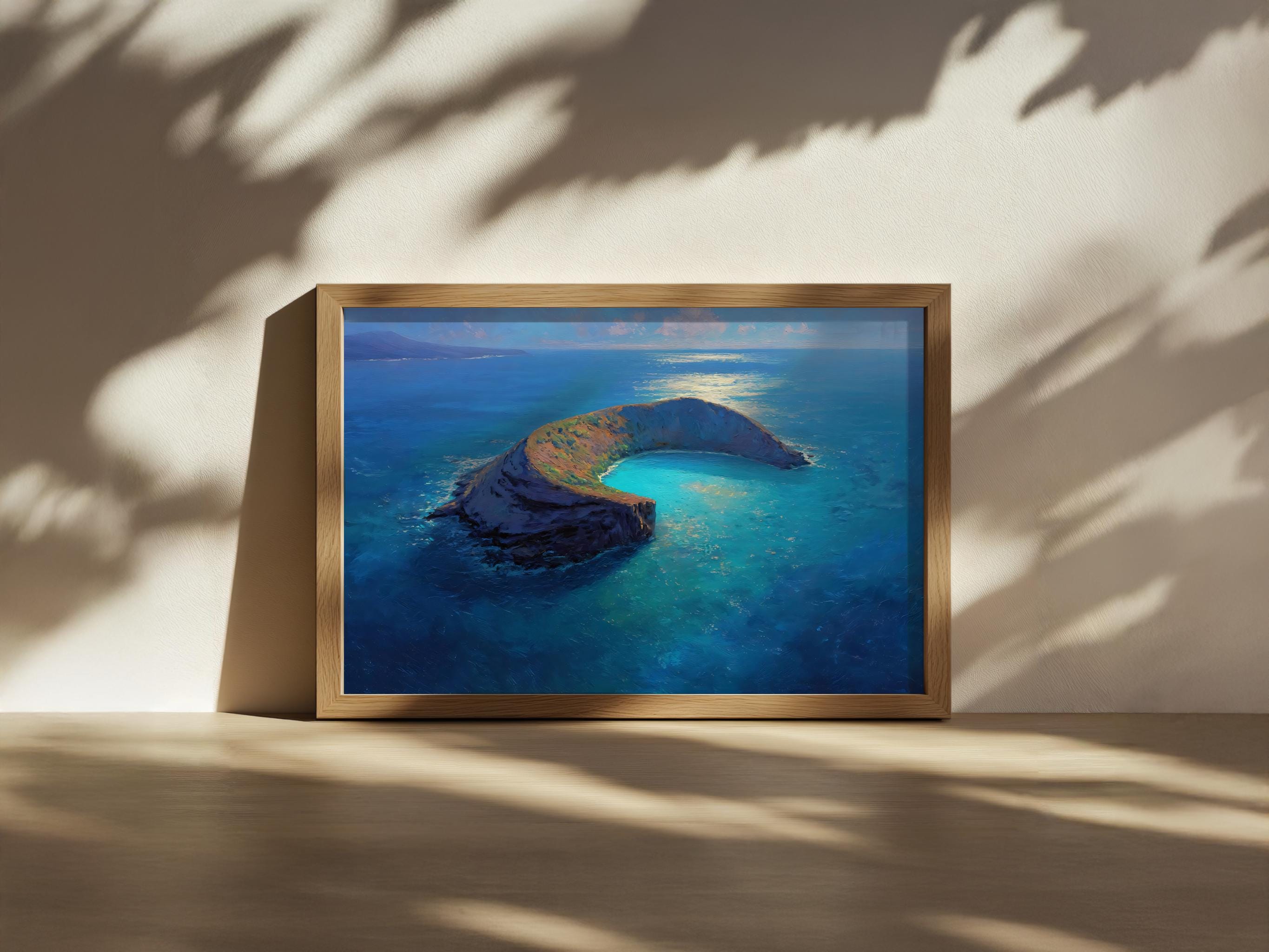 モロキニクレーターの絵画、マウイ島の太平洋の海景ウォールアート