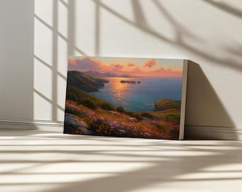Channel Islands National Park Sunset Canvas, California Island Coastal Wall Art, Spring Wildflower Art, Ocean Nautical Landscape Painting