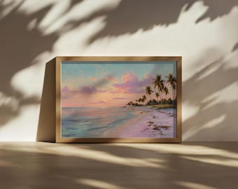 Florida Keys Painting, Key West Summer Beach Wall Art, Atlantic Ocean Sunrise Artwork, Tropical Island Palm Tree Nature Landscape Art Print