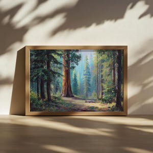 Sequoia National Park Painting, Redwood Forest Wall Art, California Summer Woodland Artwork, Kings Canyon Mountain Nature Landscape Print
