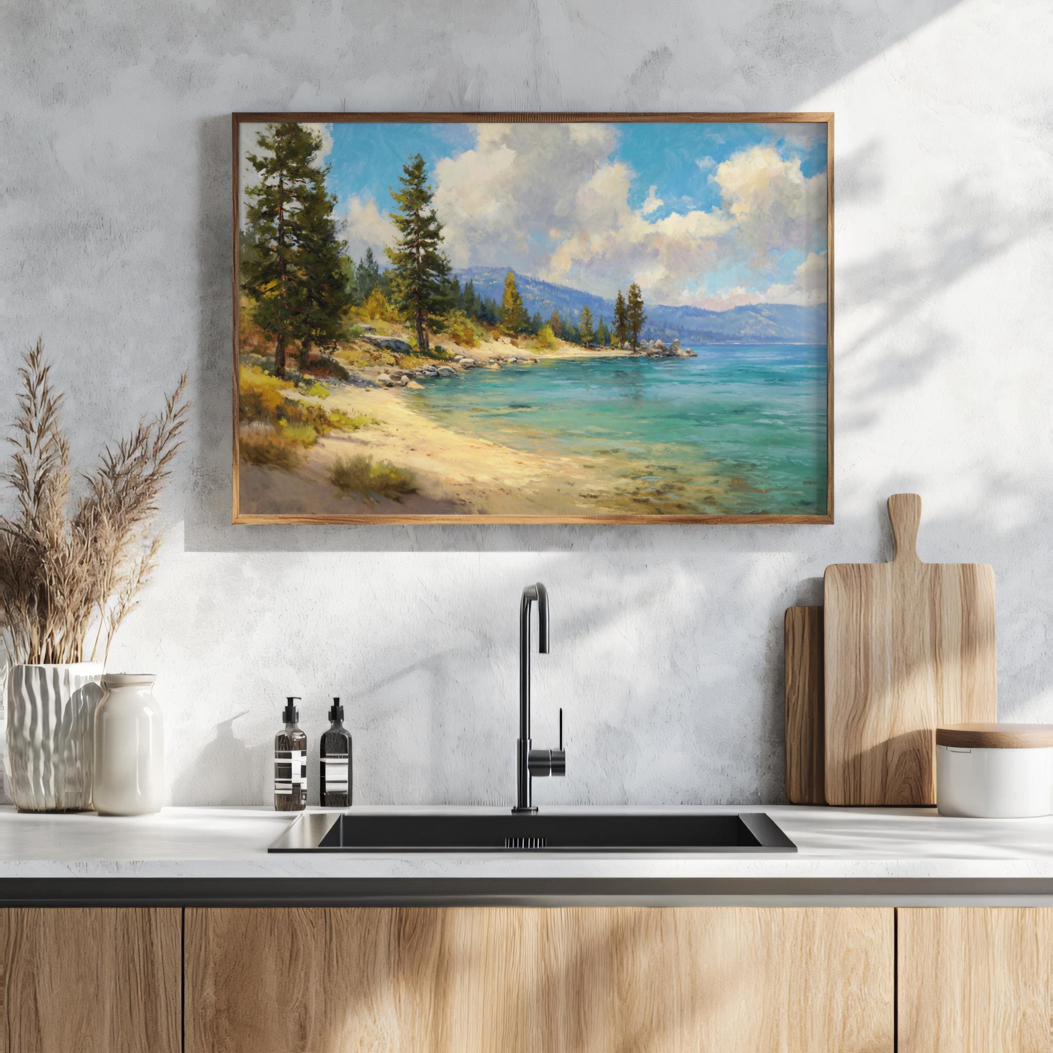 タホ湖の絵画、サンドハーバー州立公園の壁画、カリフォルニアの夏の