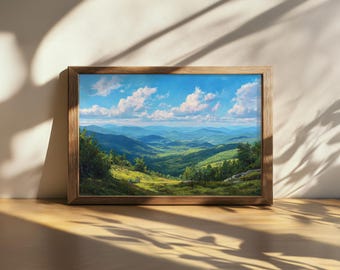 Printable White Mountains National Forest Painting, Appalachian Trail Wall Art, New Hampshire Summer Artwork, Alpine Grass Hill Nature Print