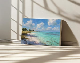 Lienzo del Parque Nacional Biscayne, arte mural de una isla tropical de Florida, obra de arte de un bosque de manglares de verano, pintura de paisaje natural de playa de arena oceánica