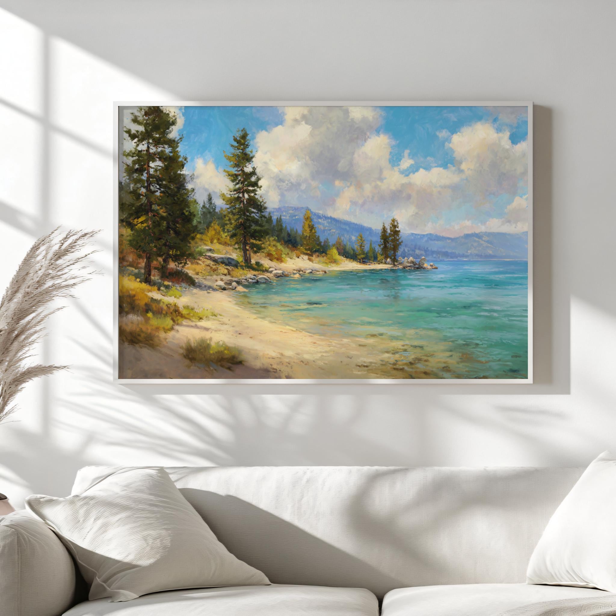 タホ湖の絵画、サンドハーバー州立公園の壁画、カリフォルニアの夏の
