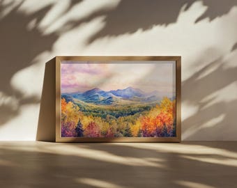 Adirondack Mountain Sunrise Painting, Adirondack High Peak Wall Art, New York Autumn Fall Foliage Artwork, Forest Nature Landscape Print