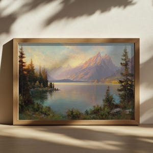 Jenny Lake Gemälde, Grand Teton National Park Wandkunst, Wyoming Sommer Sonnenaufgang Reflexion Kunst, Gebirgskette Wald Natur Landschaft Druck