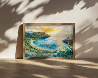 ハナウマ湾の絵画、ハワイのターコイズブルーの海のウォールアート