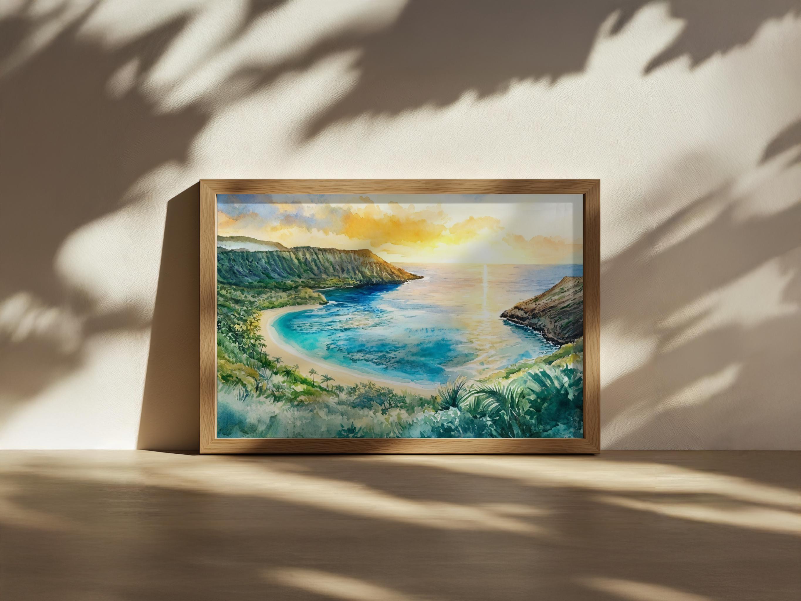 ハナウマ湾の絵画、ハワイのターコイズブルーの海のウォールアート