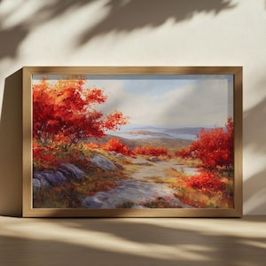 Mount Cadillac Painting, Acadia National Park Wall Art, Maine Autumn Fall Foliage Mountain Art, Atlantic Ocean Coast Nature Landscape Print