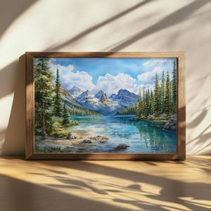 Peinture imprimable du parc national Yoho, art mural reflet de l'eau du lac O'Hara, belle toile nuage, oeuvre d'art de la forêt des Rocheuses canadiennes