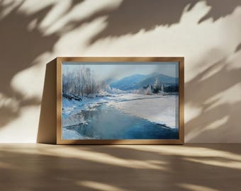 White Mountains National Forest Painting, Appalachian Trail Wall Art, New Hampshire Winter Artwork, Alpine Snow River Nature Landscape Print