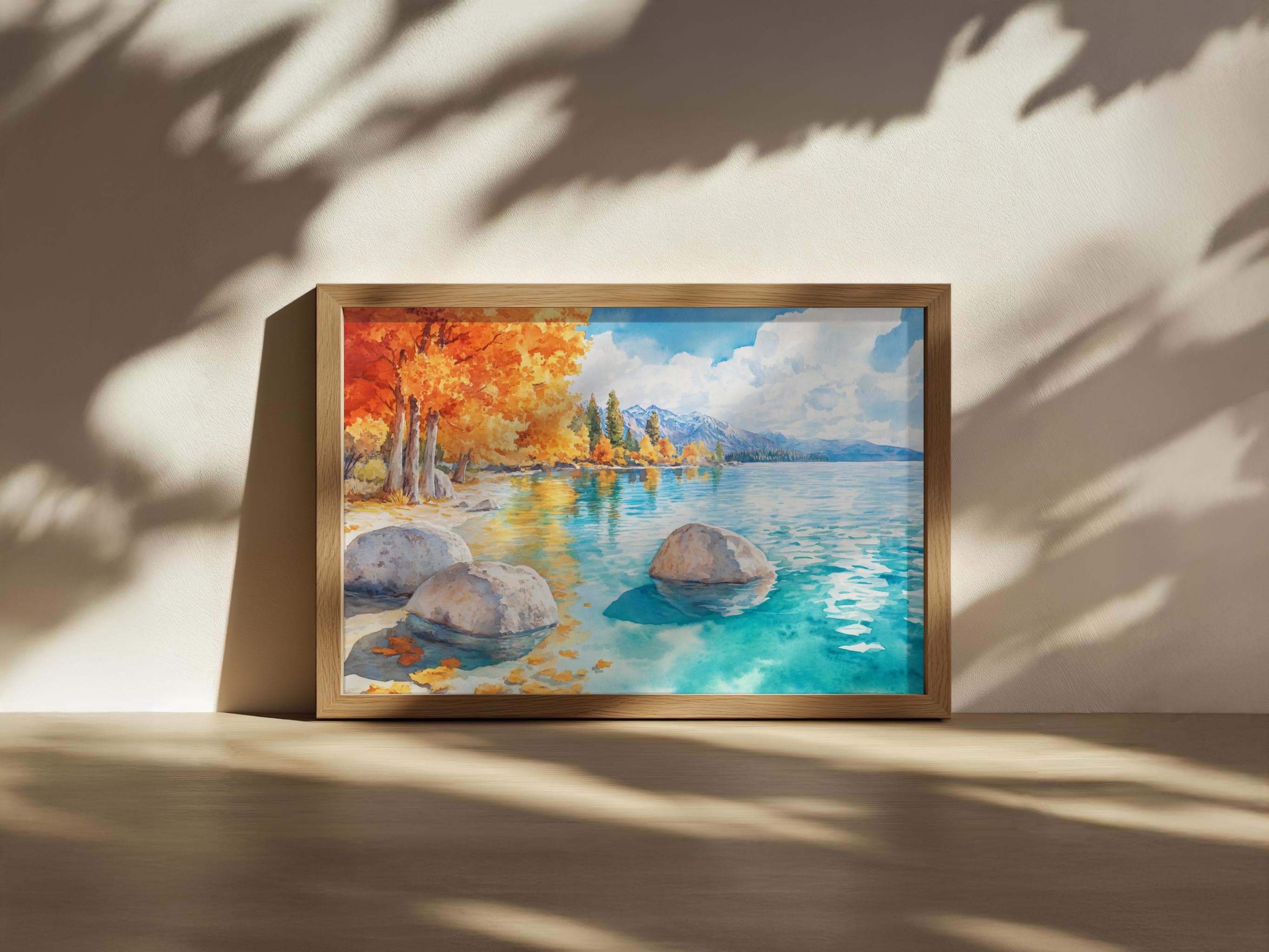 タホ湖の絵画、ターコイズブルーの水面の反射を描いた壁画