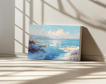 Lake Superior Canvas, Great Lakes of North American Wall Art, Minnesota Winter Snow Artwork, Frozen Lakeside Shore Nature Landscape Painting