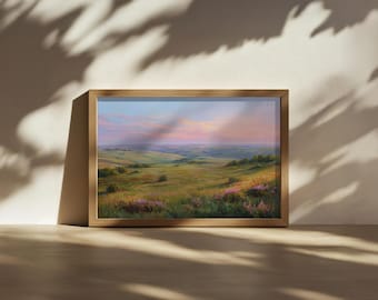 Flint Hills Sunset Painting, Tallgrass Prairie National Preserve Wall Art, Kansas Spring Wildflower Art, Midwest Grassland Landscape Print