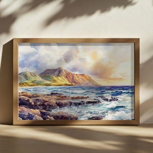 Koko Head Painting, Hawaii Coastal Ocean Wall Art, Hawaiian Summer Mountain Artwork, Honolulu Coast Sunrise Print, Seascape Nature Landscape